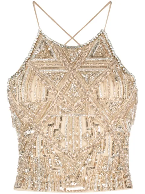 PINKO - crystal-embroidered sleeveless crop top