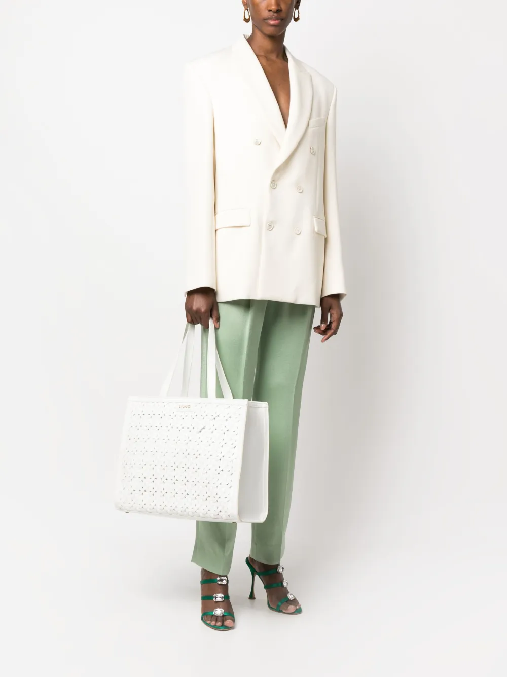 LIU JO logo-lettering interwoven tote bag - Wit