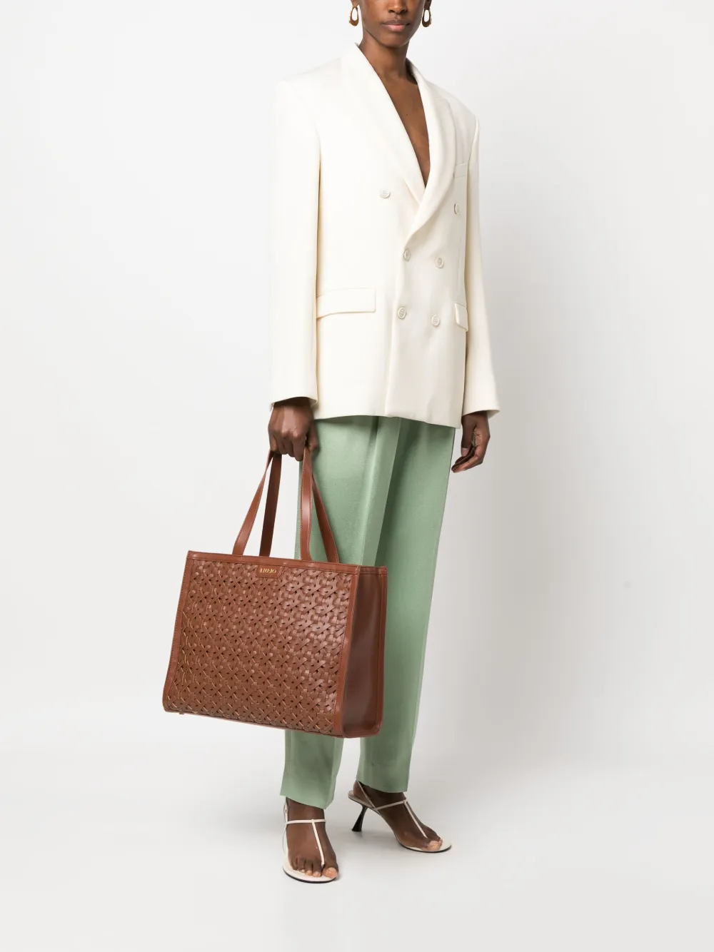 LIU JO logo-lettering interwoven tote bag - Bruin