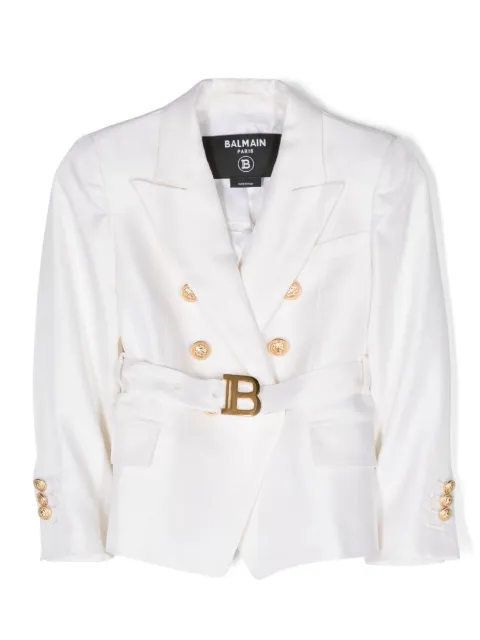 Balmain Kids double-breasted logo-belt blazer