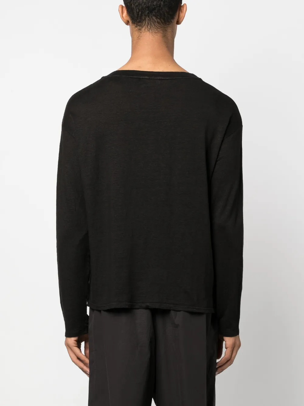 Ma'ry'ya Long-sleeve Linen T-shirt In Black