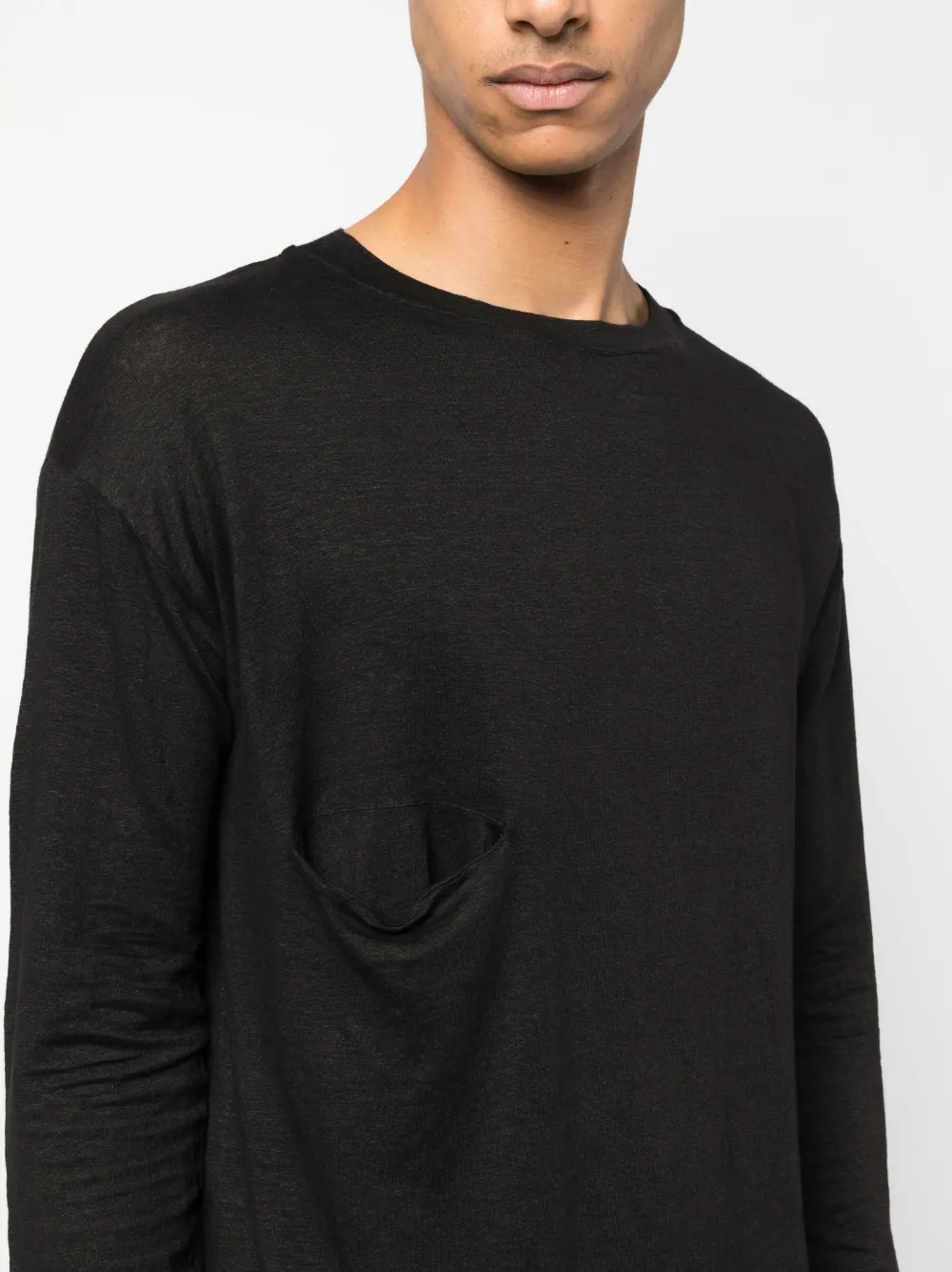 Ma'ry'ya Long-sleeve Linen T-shirt In Black