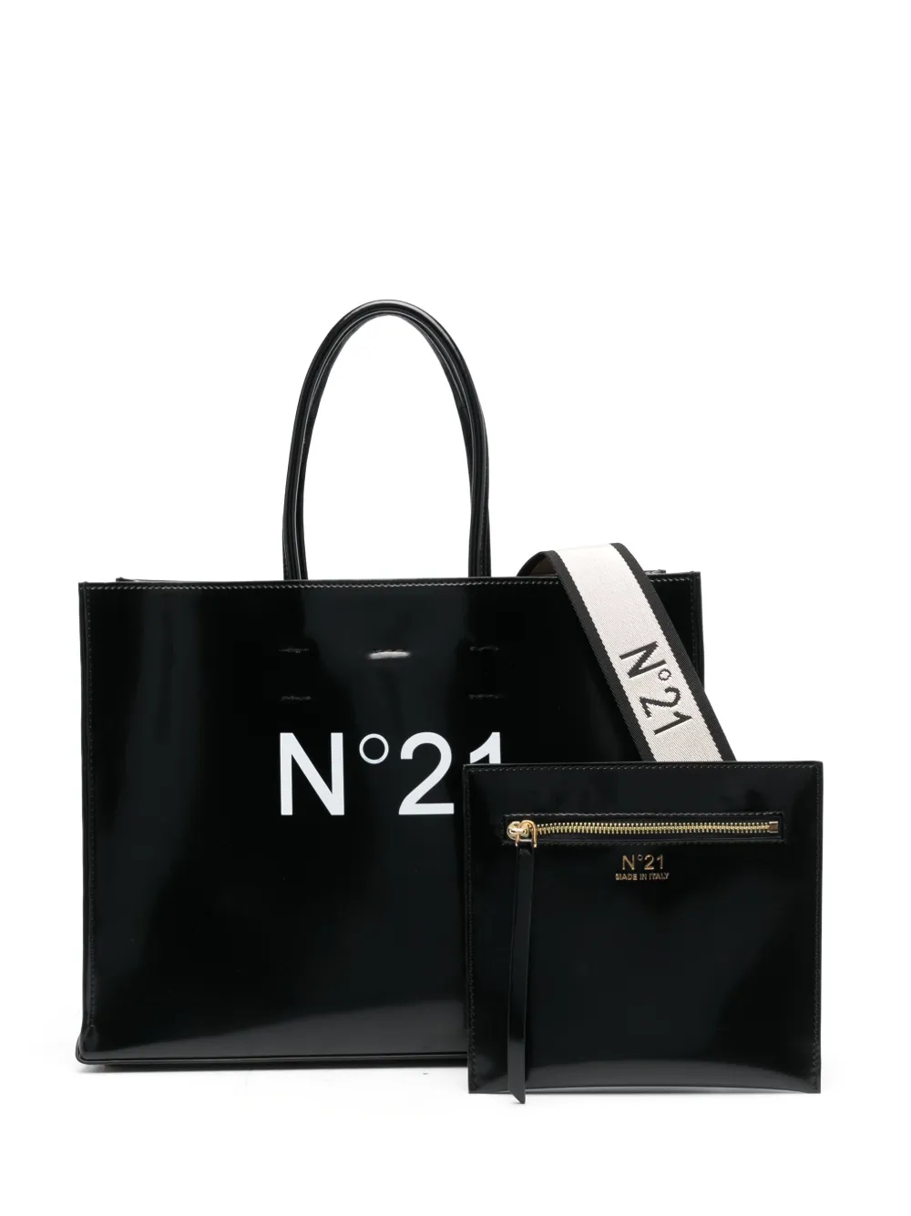Nº21 logo-print leather tote bag - Black