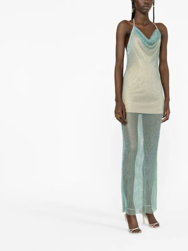 self portrait green rhinestone mesh midi dress Self-portrait Sequin-embellished Ankle-length Dress
