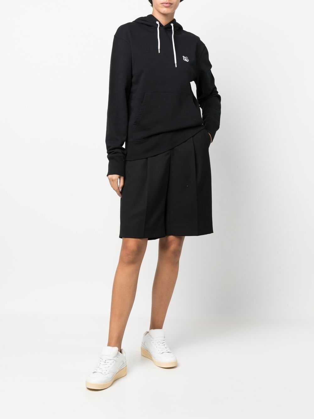 Shop Maison Kitsuné Logo-embroidered Long-sleeved Cotton Hoodie In Black