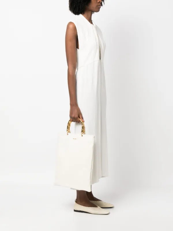 JIL SANDER メタルハンドル　レザーバッグ　ジルサンダー　ロゴ　ホワイト JIL SANDER メタルハンドル レザーバッグ ジルサンダー ロゴ