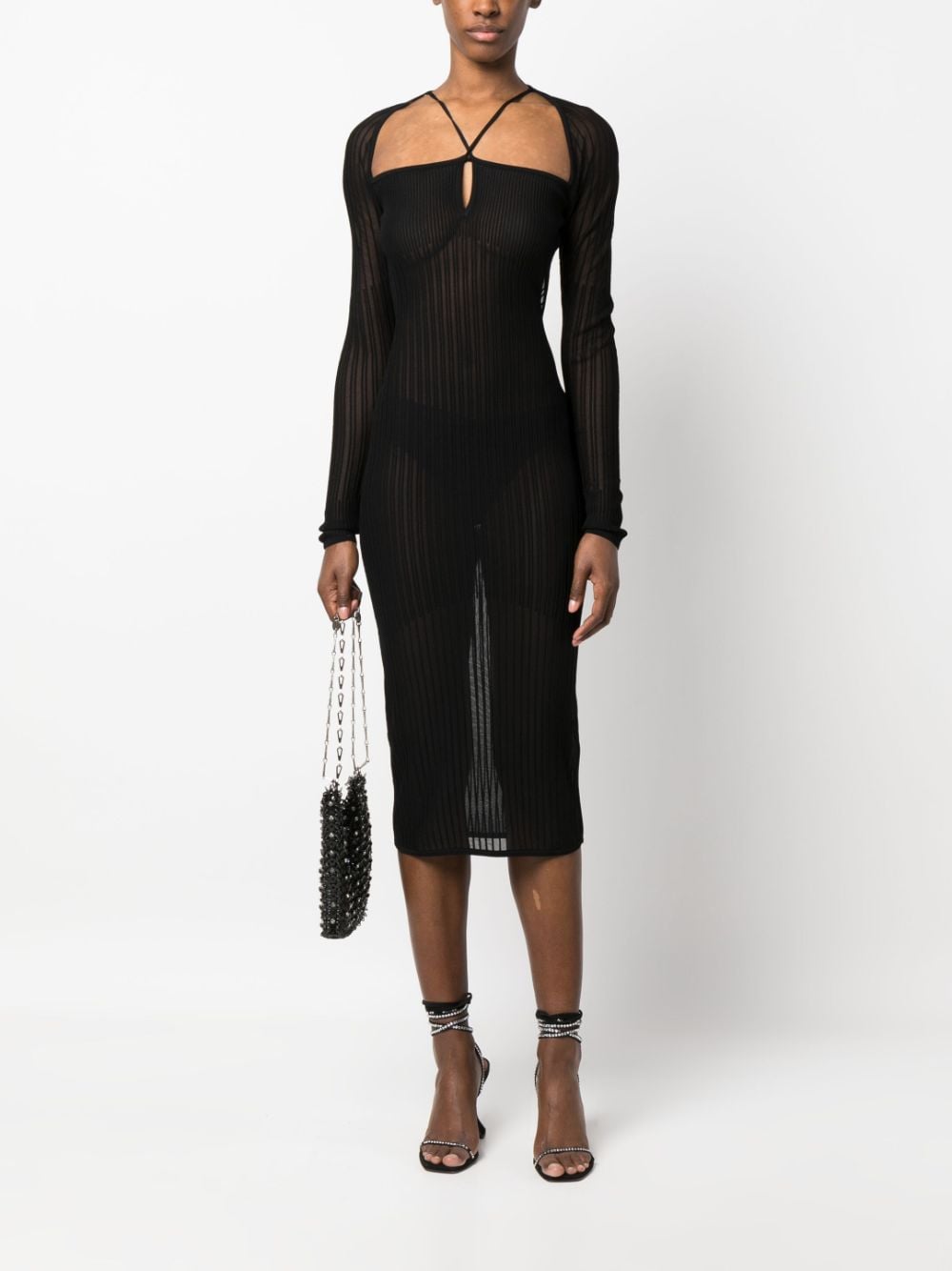 Shop Nensi Dojaka Long-sleeve Open-back Dress In Schwarz