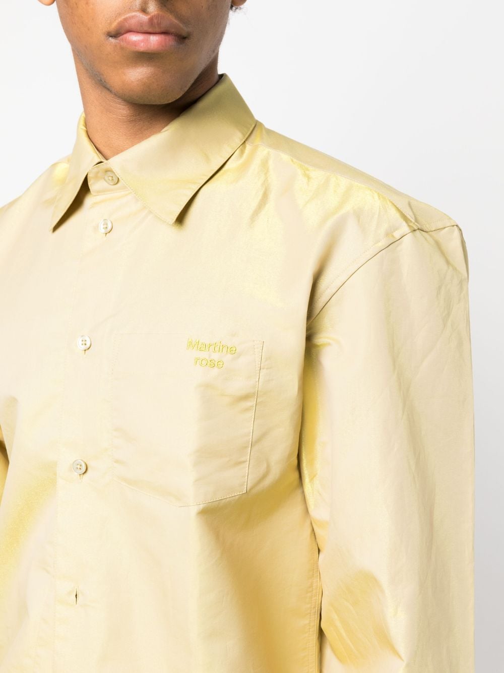 Shop Martine Rose Long-sleeved Metallic Shirt In Gold