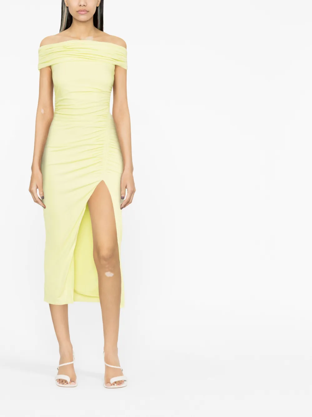 Self-Portrait Off-shoulder midi-jurk - Groen