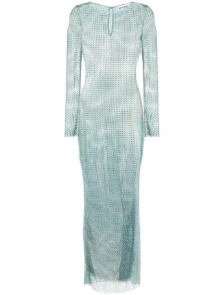 Self-Portrait rhinestone-embellished Fishnet Dress | Green | FARFETCH SG