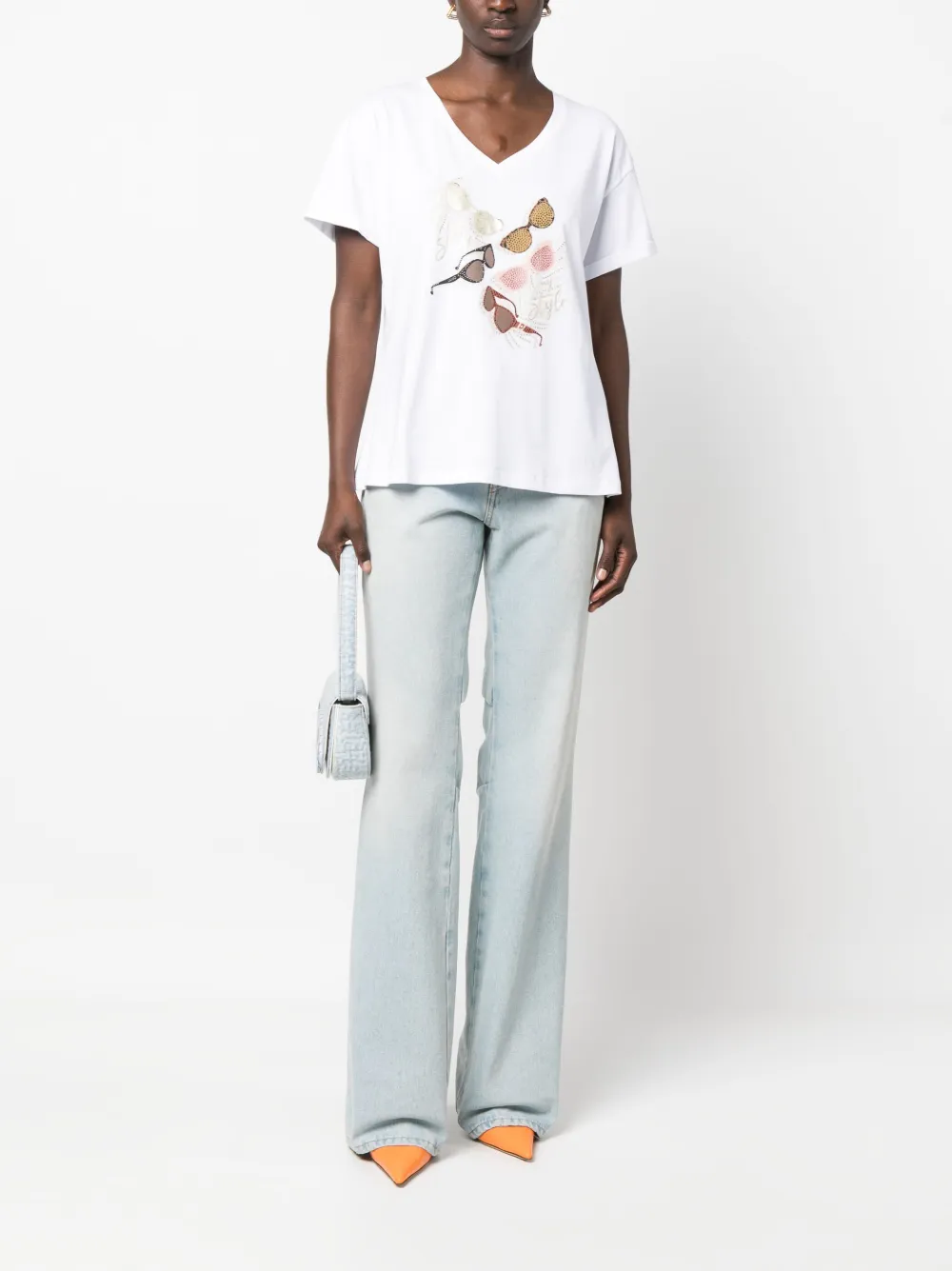 LIU JO graphic-print V-neck T-shirt - Wit