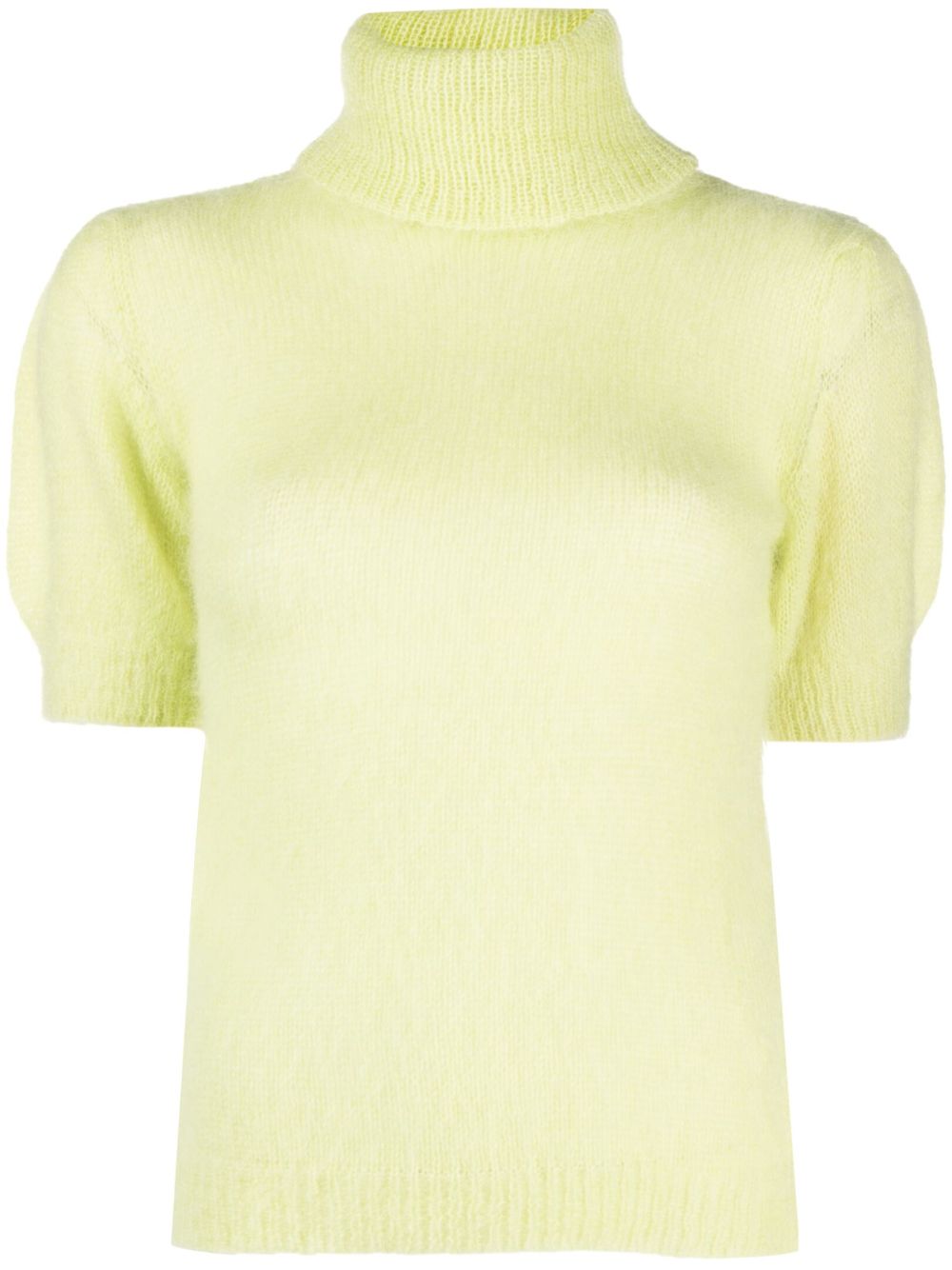 high-neck short-sleeve knit top