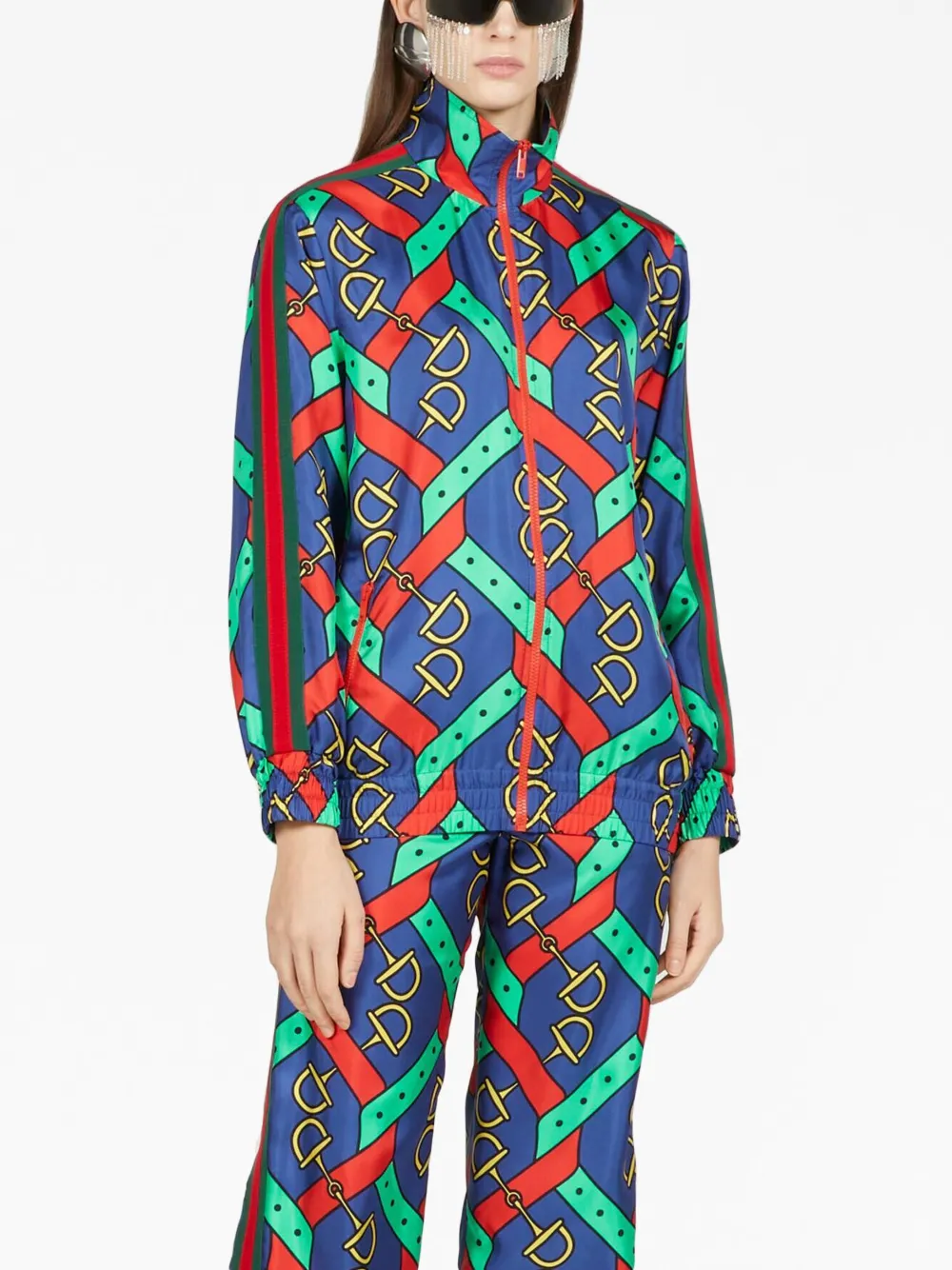 Gucci Horsebit Strapprint Silk Jacket In Blue ModeSens