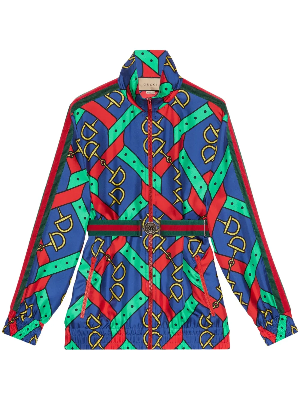 Gucci Horsebit Strapprint Silk Jacket In Blue ModeSens