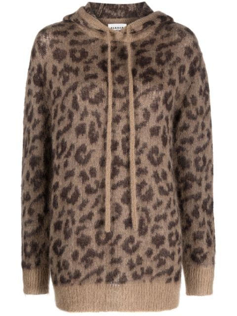 P.A.R.O.S.H. leopard-pattern ribbed-knit brushed hoodie