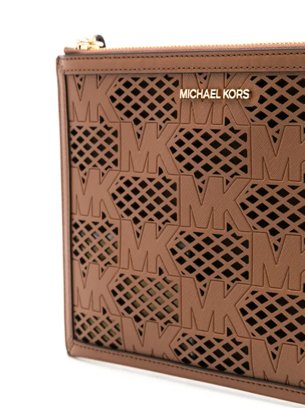 Michael Michael Kors Clutch Jet Set Com Zíper | Marrom | FARFETCH BR