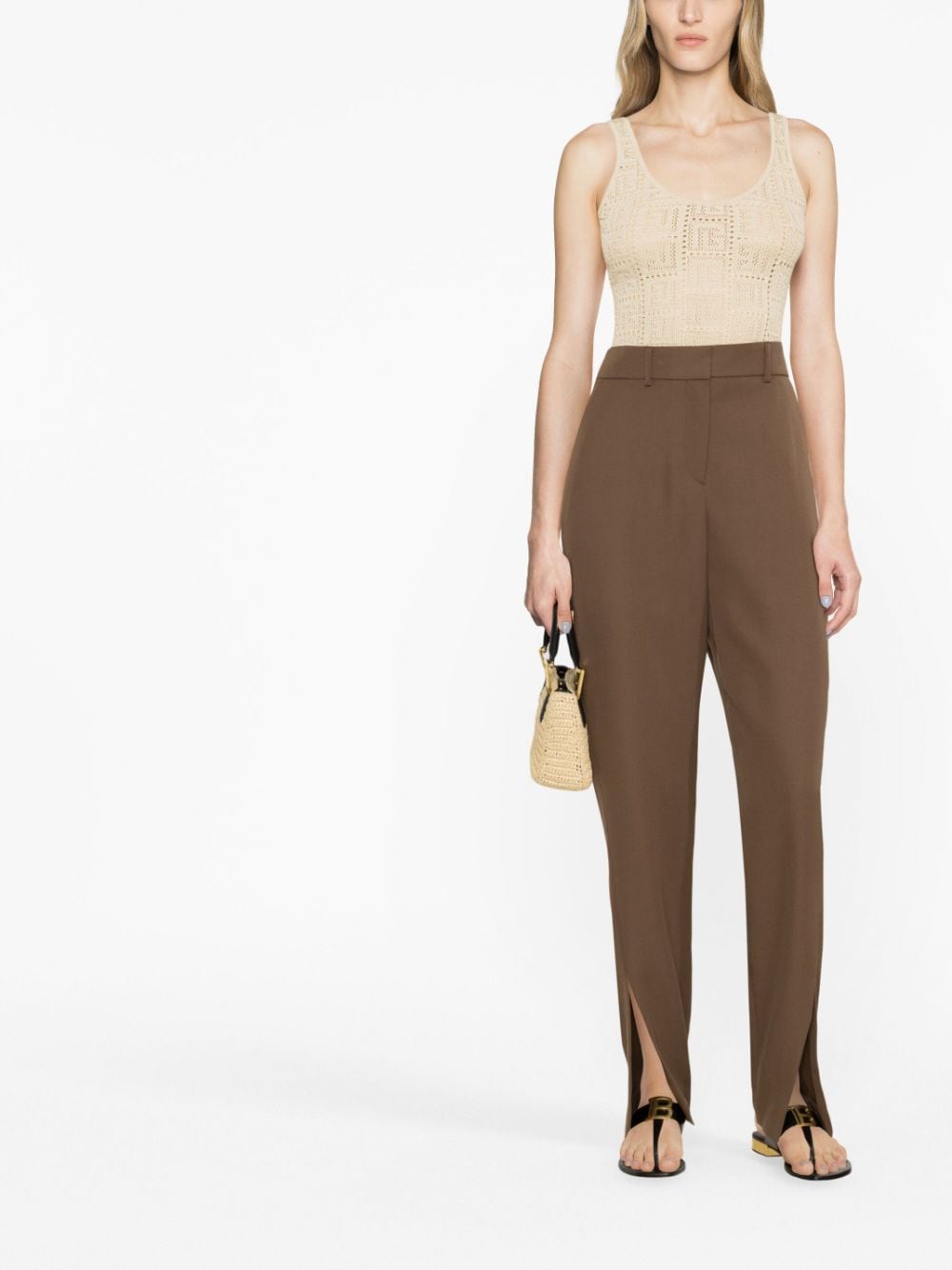 Balmain Pantalon met gespleten detail - Beige