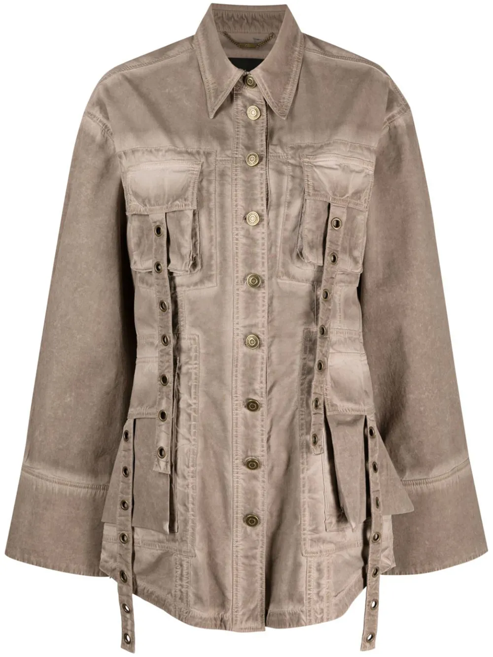 Blumarine Eyelet-embellished Denim Jacket In Brown
