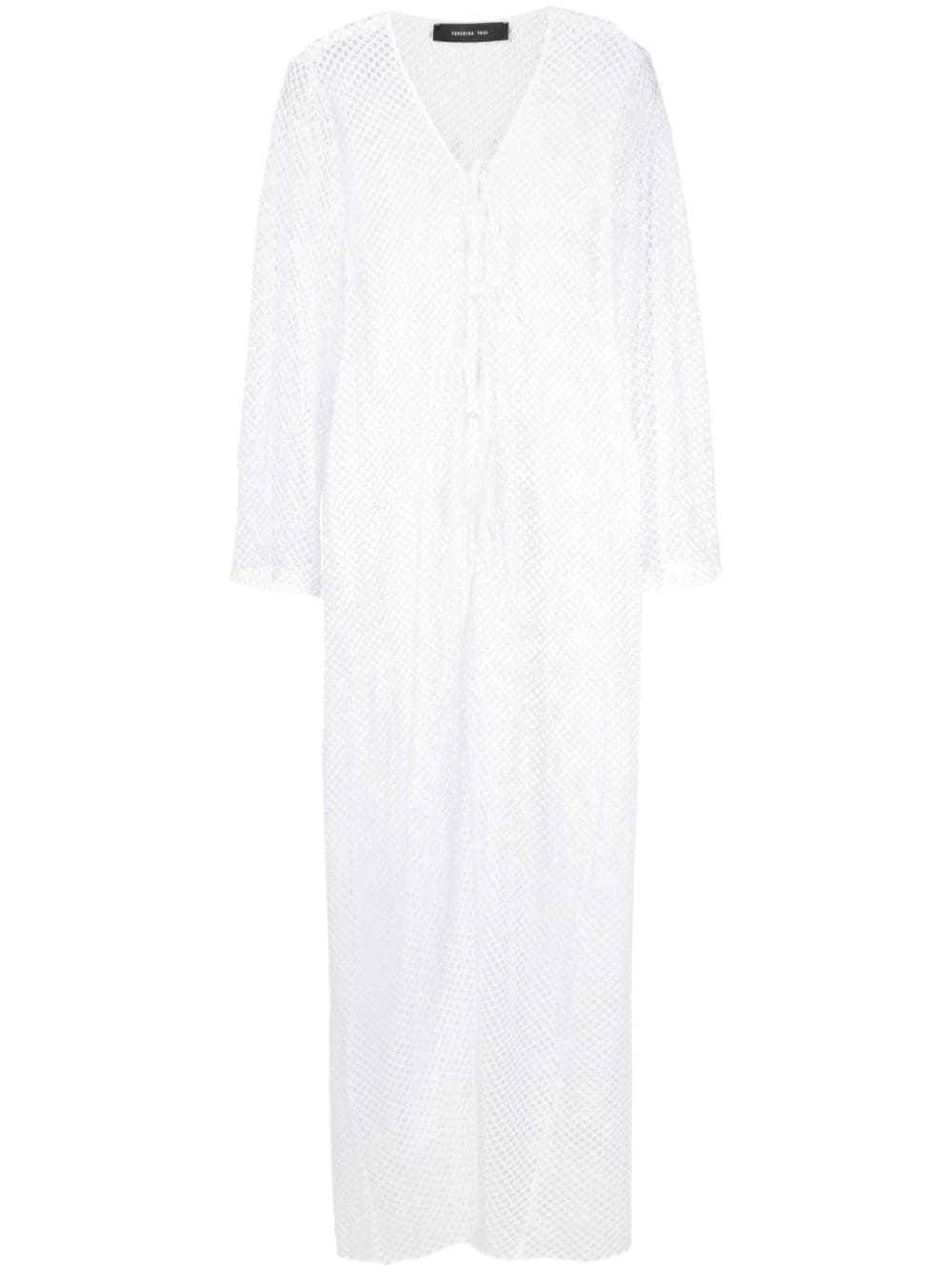 Shop Federica Tosi Open-knit Front-tie Dress In White