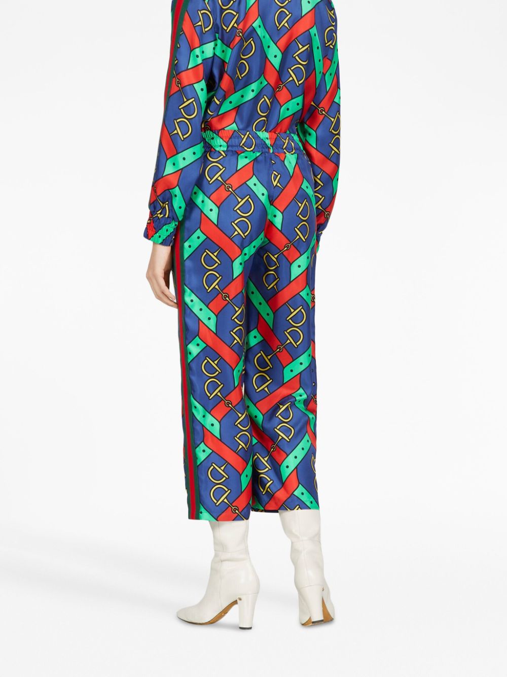 Shop Gucci Graphic-print Silk Cropped Trousers In Blue