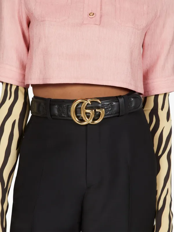 Gucci Leather Belt With Double G Buckle In Pink