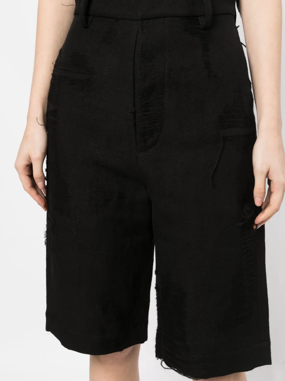 Uma Wang Distressed-finish Knee-length Shorts In Black