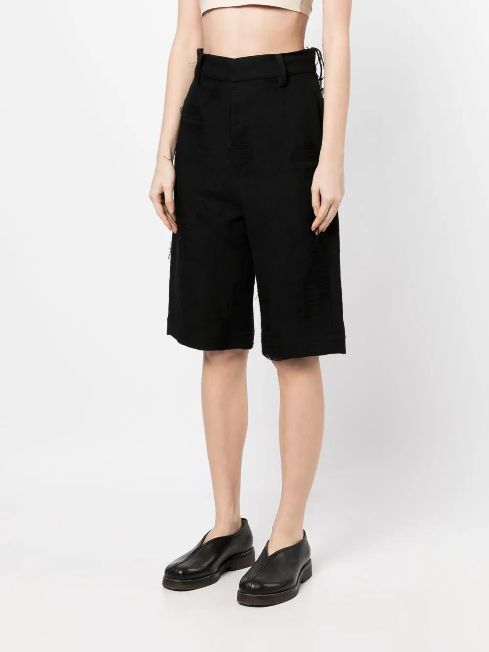 Uma Wang Distressed-finish Knee-length Shorts In Black