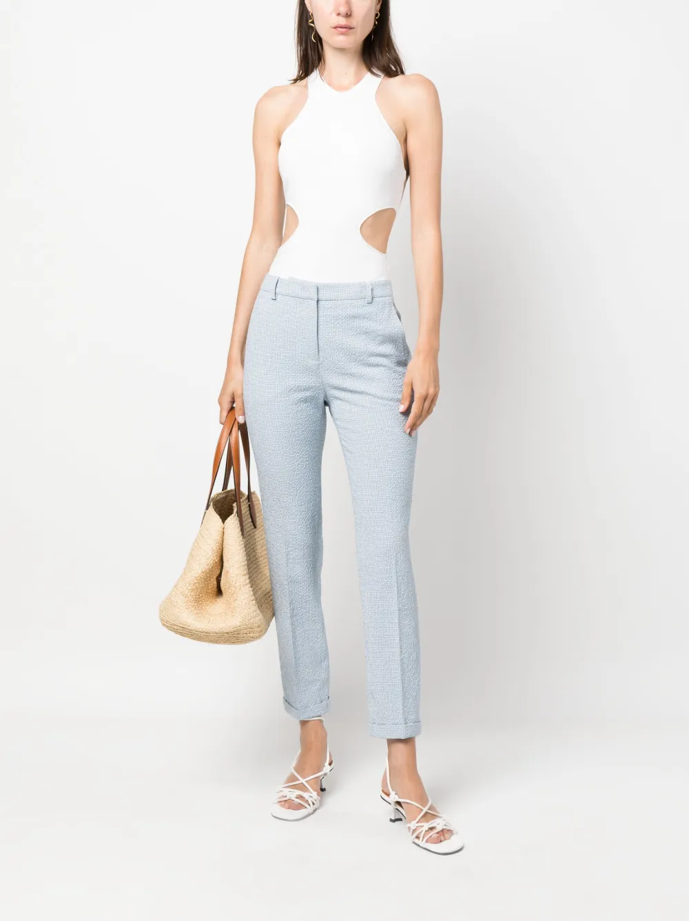 Incotex gingham-print tapered trousers - Blauw