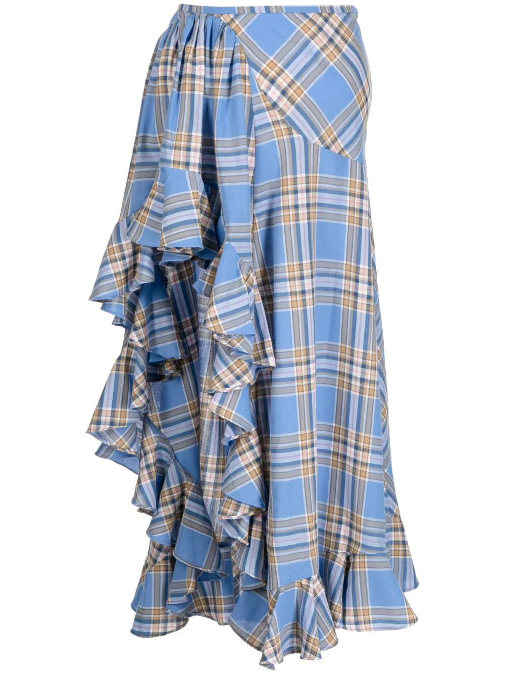 Collina Strada Florist Sky Plaid Asymmetric Skirt In Blue