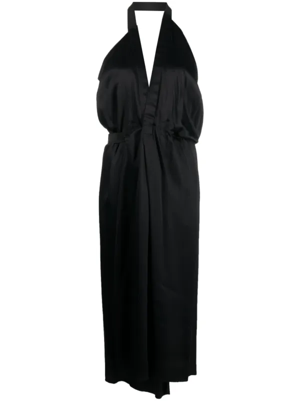 silk maison halter dress MM6 Margiela Satin Halterneck Midi | Black sienna prom dress