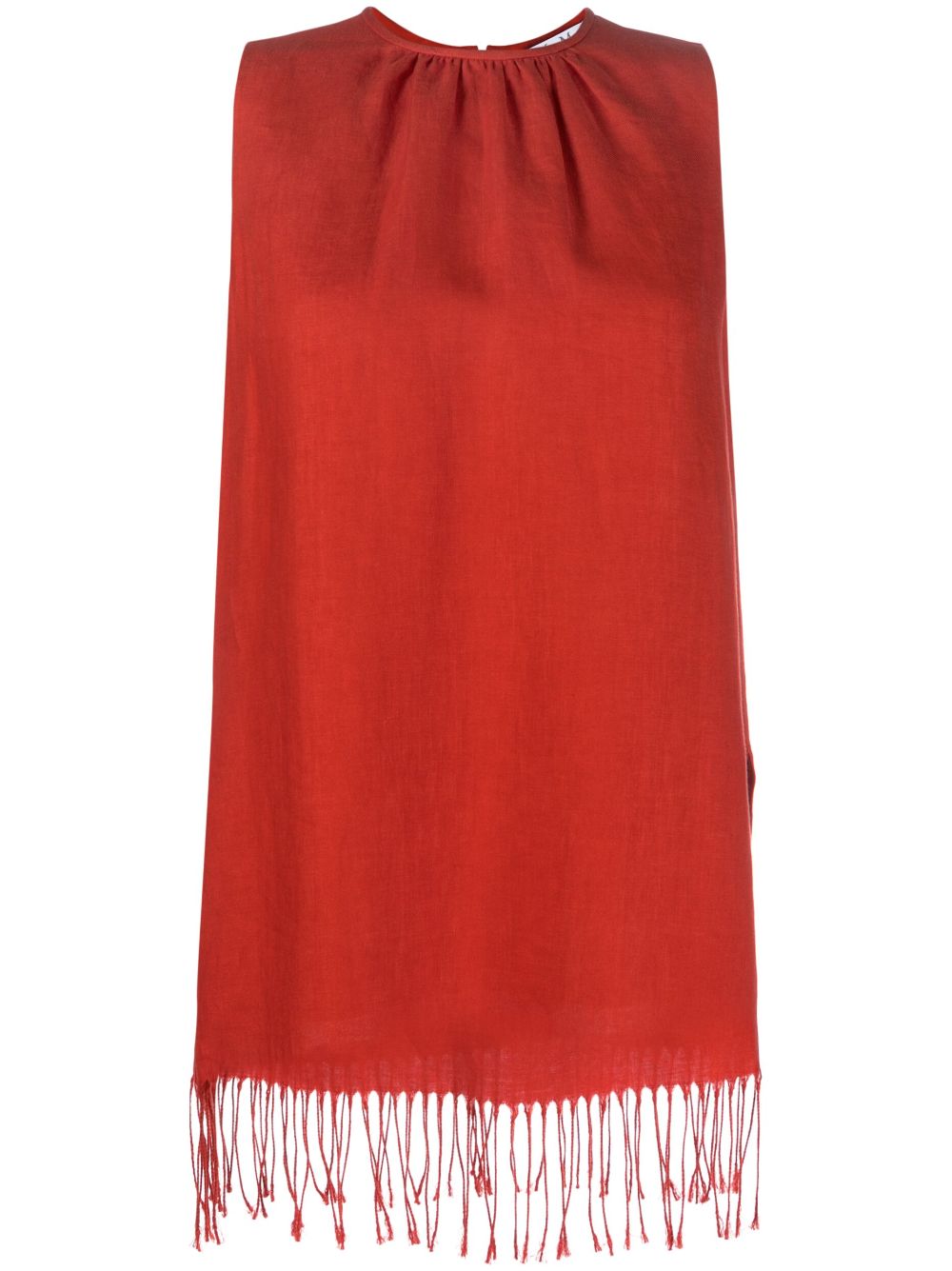 fringed ruched linen blouse