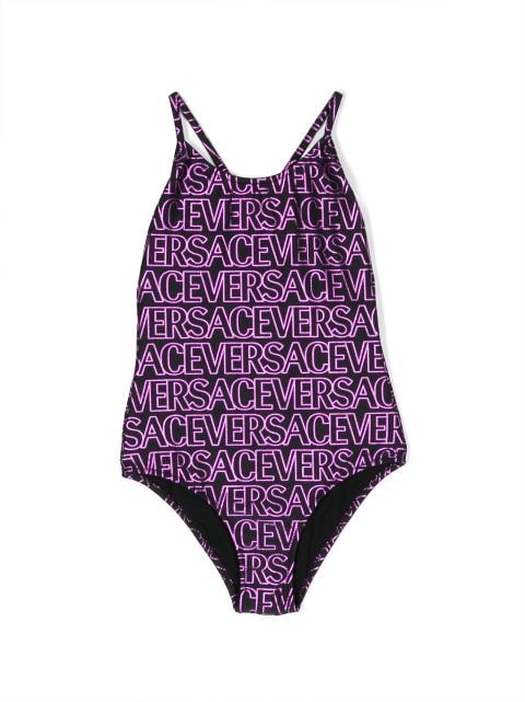 Versace Kids - logo-print round-neck swimsuit