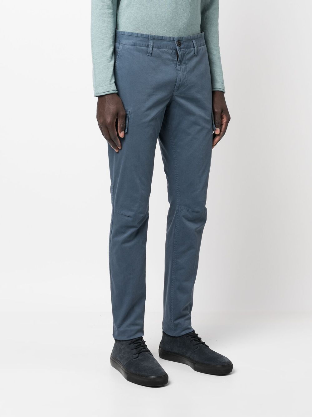 Shop Stone Island Mid-rise Cotton Skinny Trousers In Blue