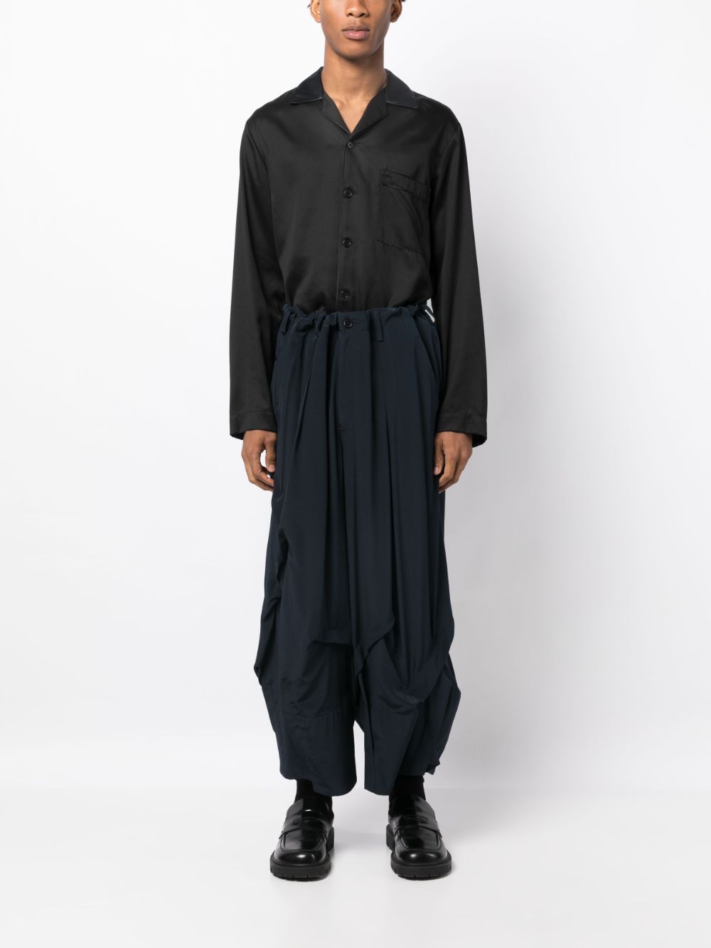 Shop Yohji Yamamoto Pleated Wide-leg Trousers In Blue