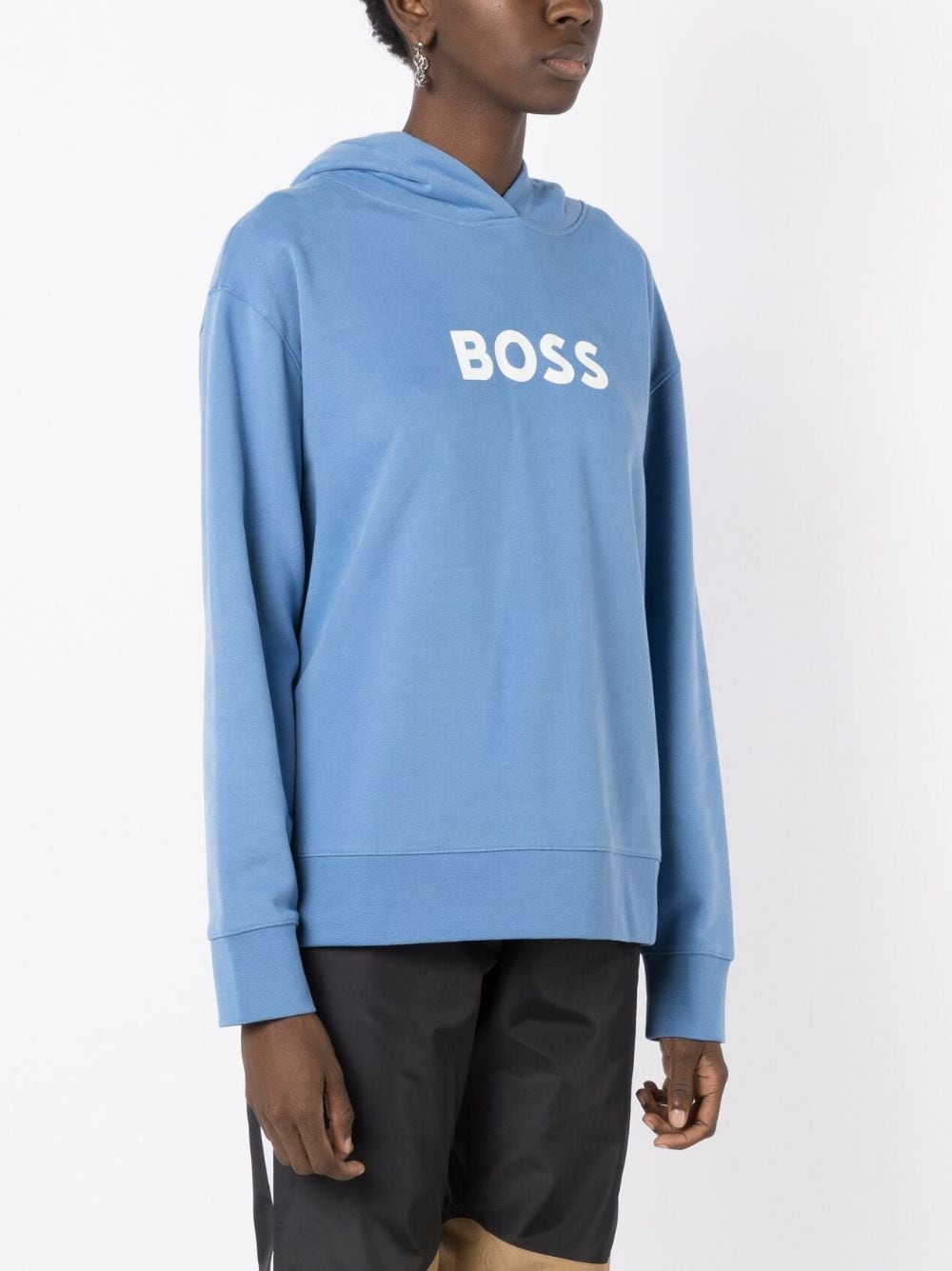 Shop Hugo Boss Logo-print Cotton Hoodie In Blue