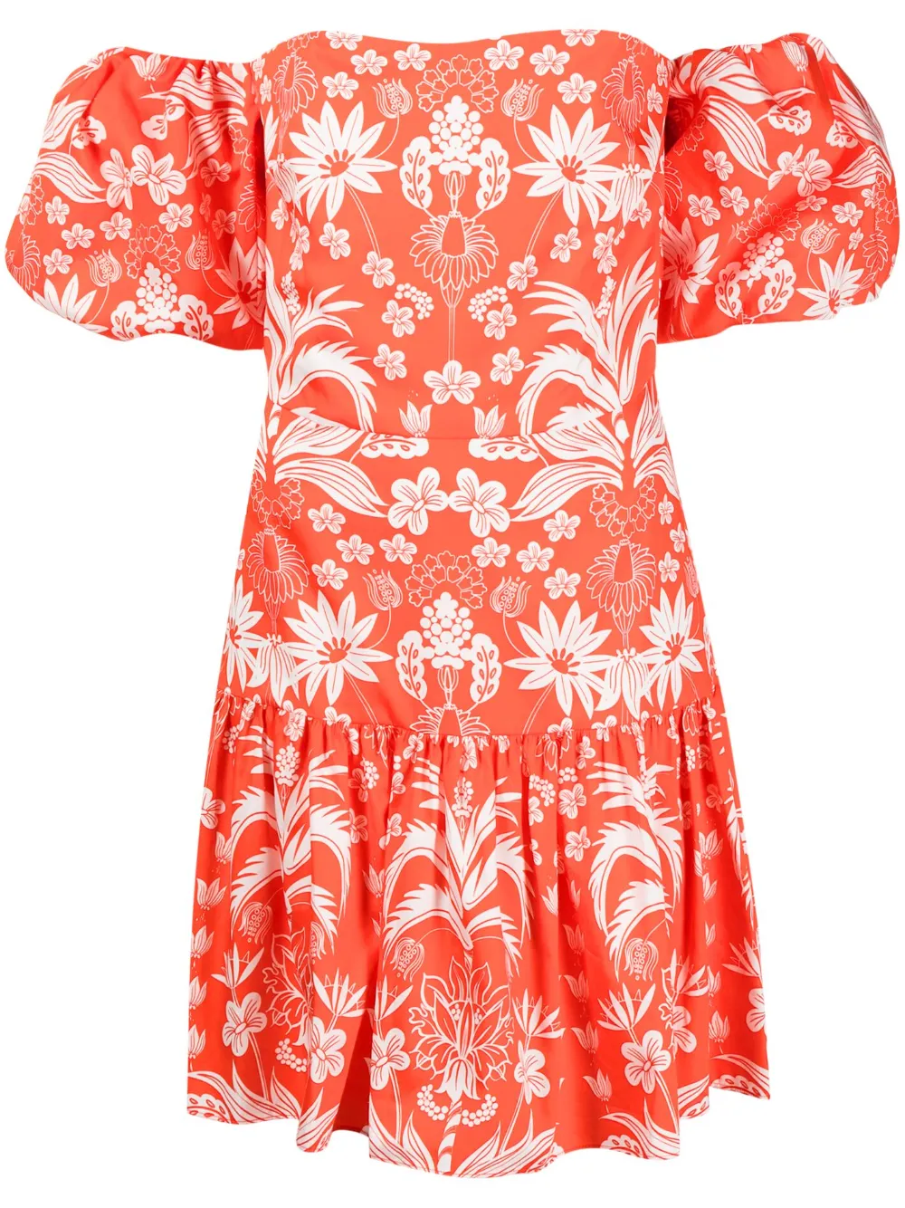 Borgo De Nor Ziggy Off-the-shoulder Floral-print Cotton Mini Dress In Red
