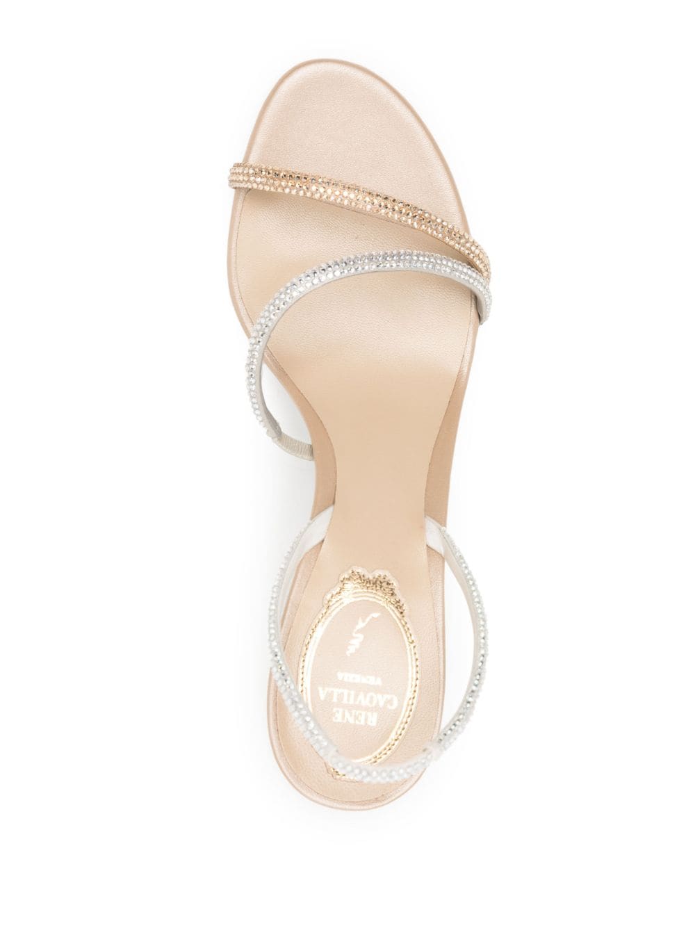 Shop René Caovilla 80mm Crystal-embellished Satin Sandals In Silver
