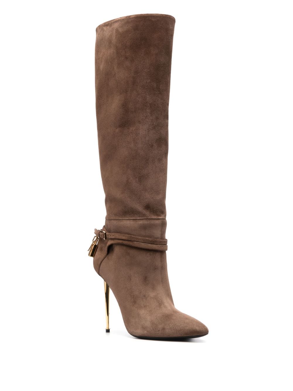 Shop Tom Ford Padlock 120mm Suede Boots In Braun