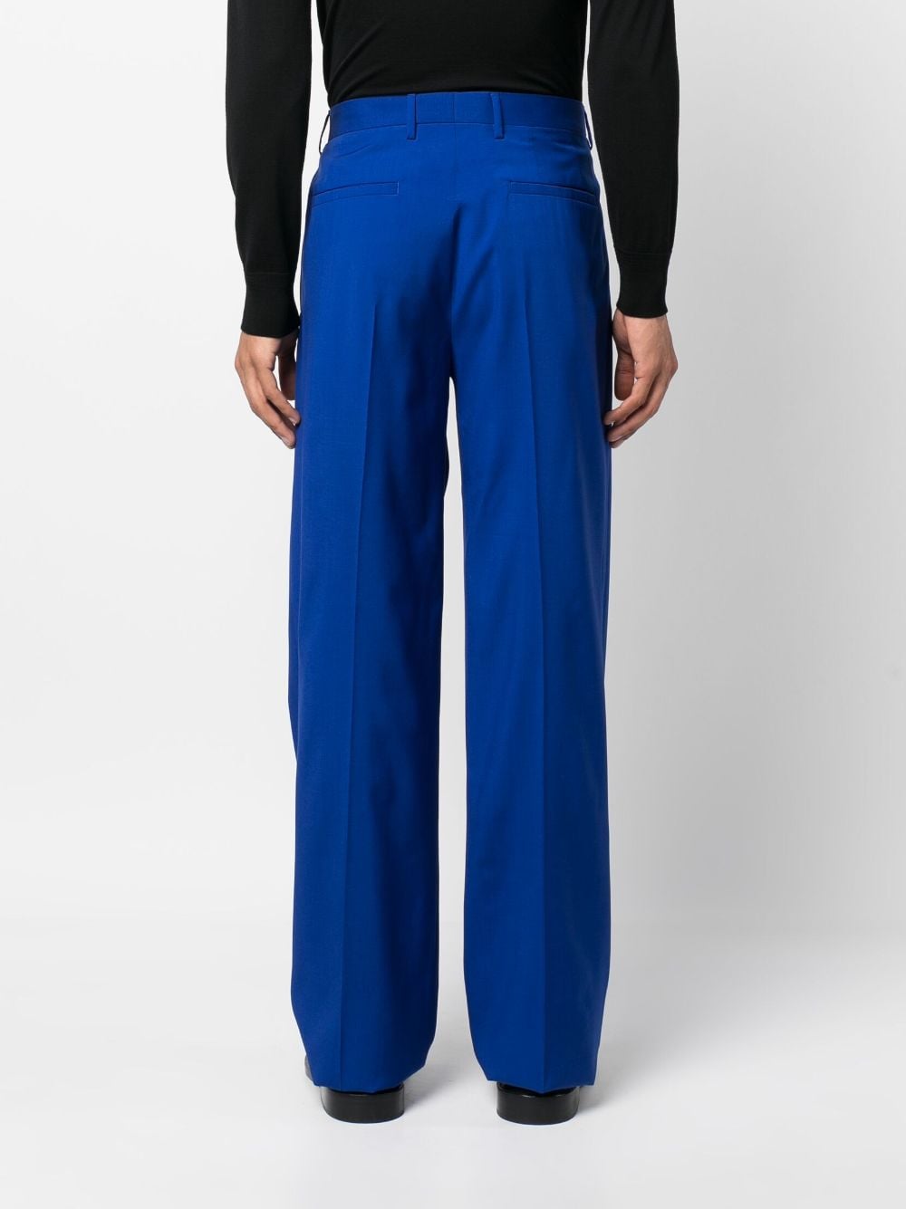 Shop Versace Wide-leg Tailored Trousers In Blue