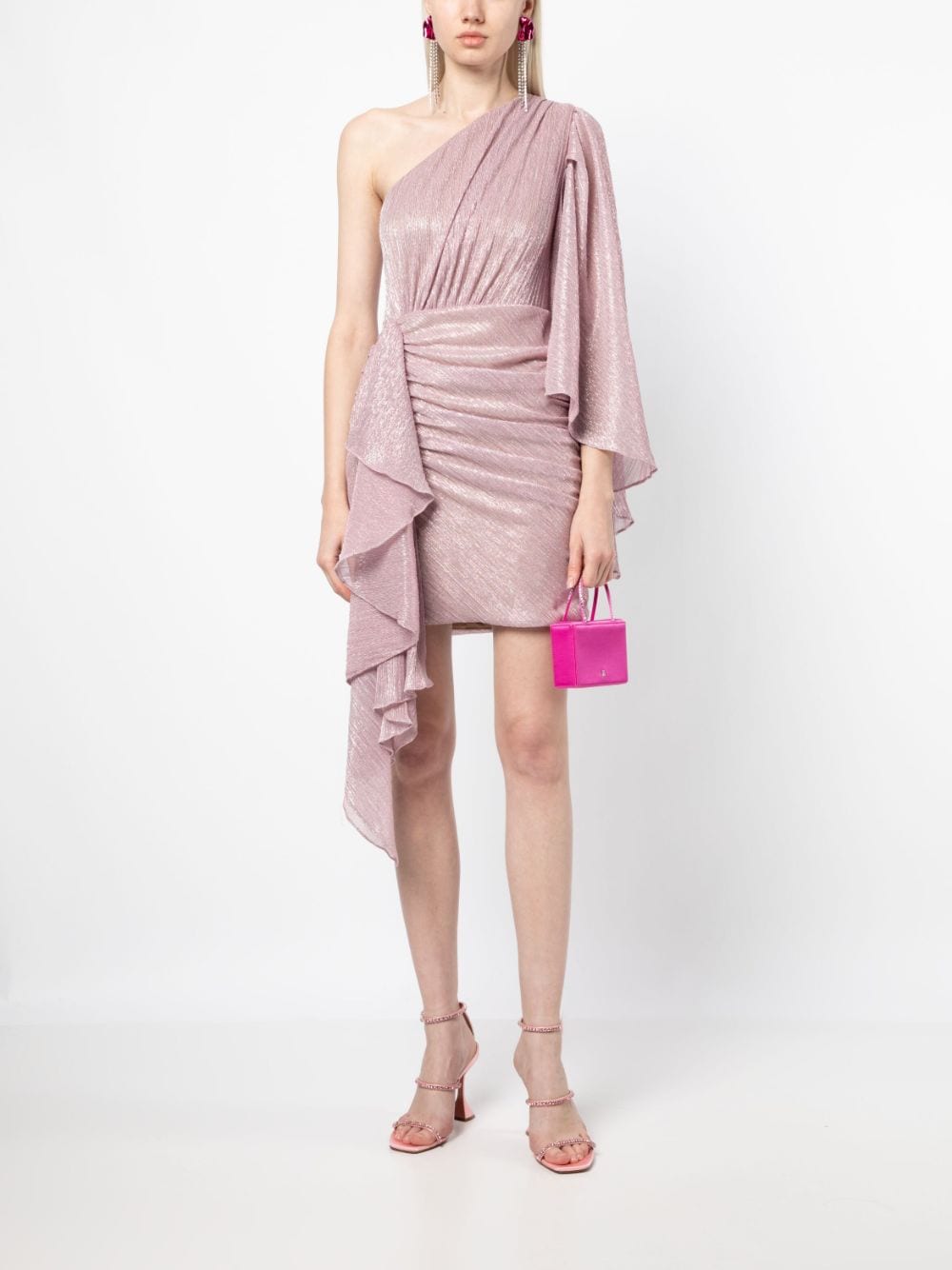 Shop Patbo One-shoulder Draped Mini Dress In Pink