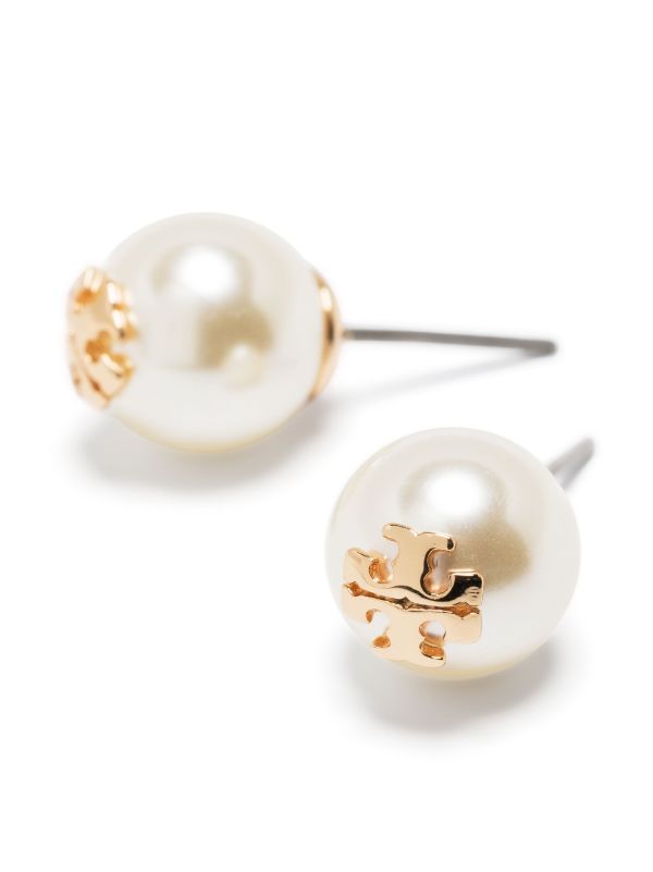 Saint Laurent logo-plaque Pearl Stud Earrings - White