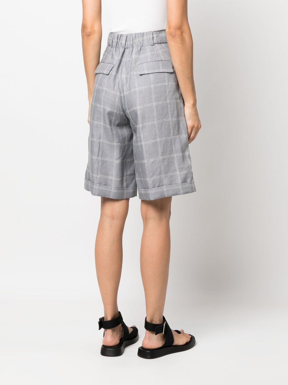 Shop Peserico Checked Belted Cotton Shorts In Grey