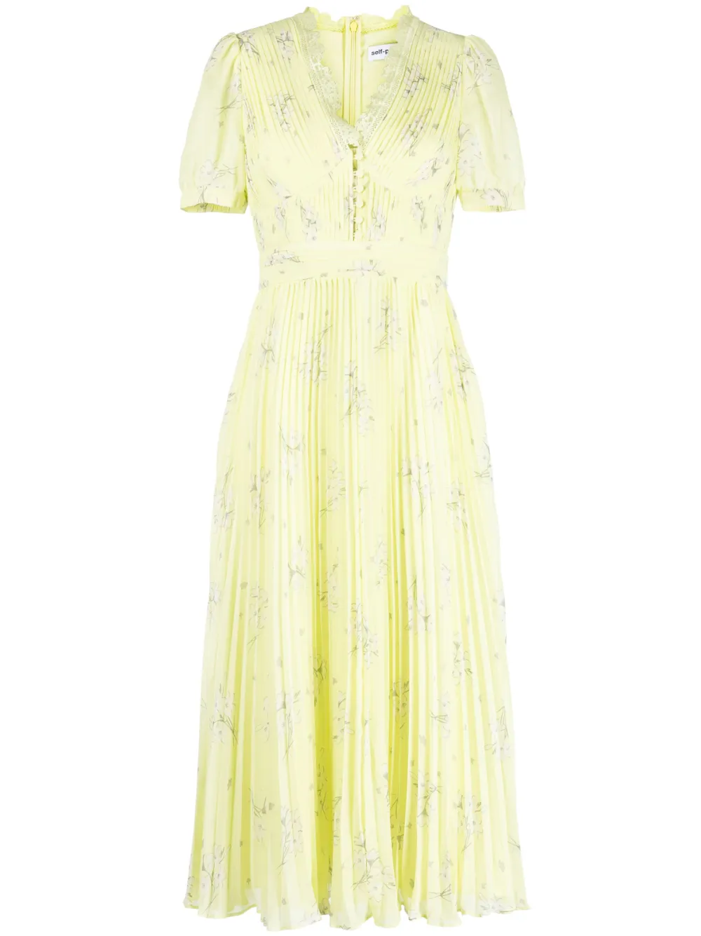 Selfportrait Lime Floral Chiffon Midi Dress In Yellow ModeSens