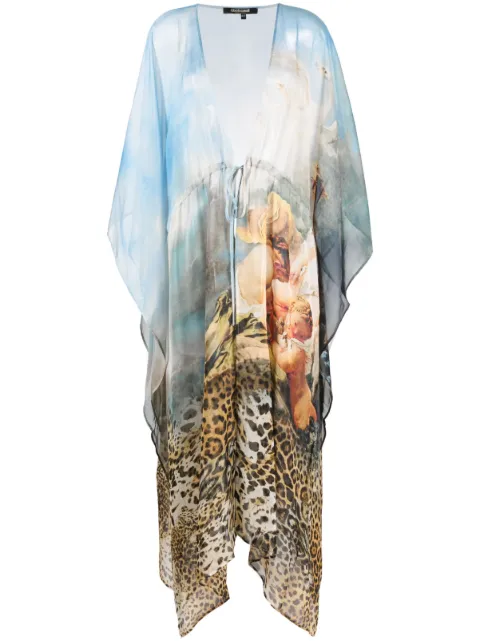 Roberto Cavalli caftán de seda con estampado gráfico