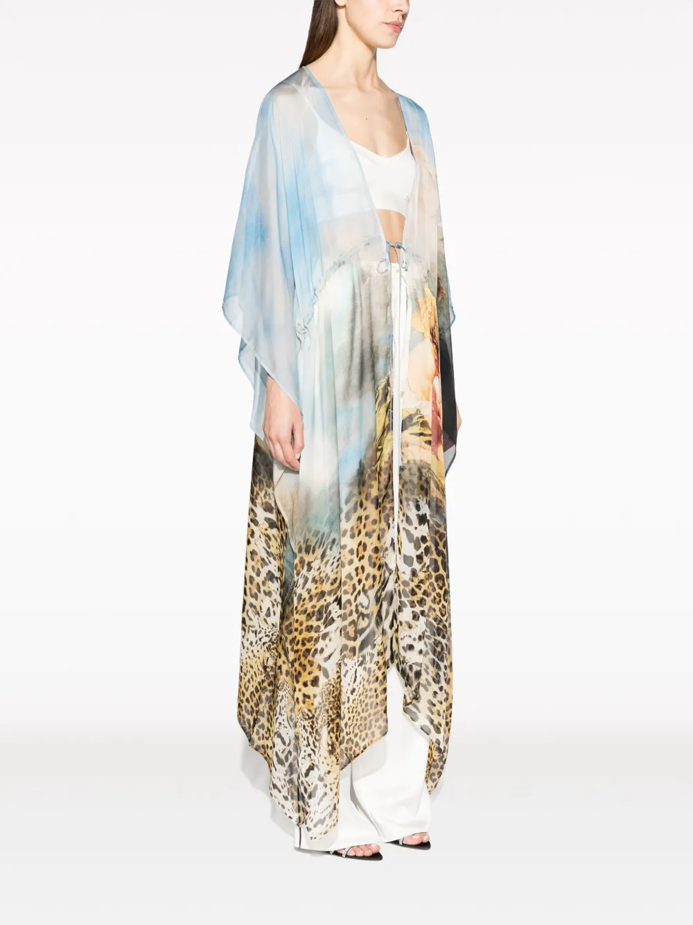 Shop Roberto Cavalli Graphic-print Silk Kaftan In Blue