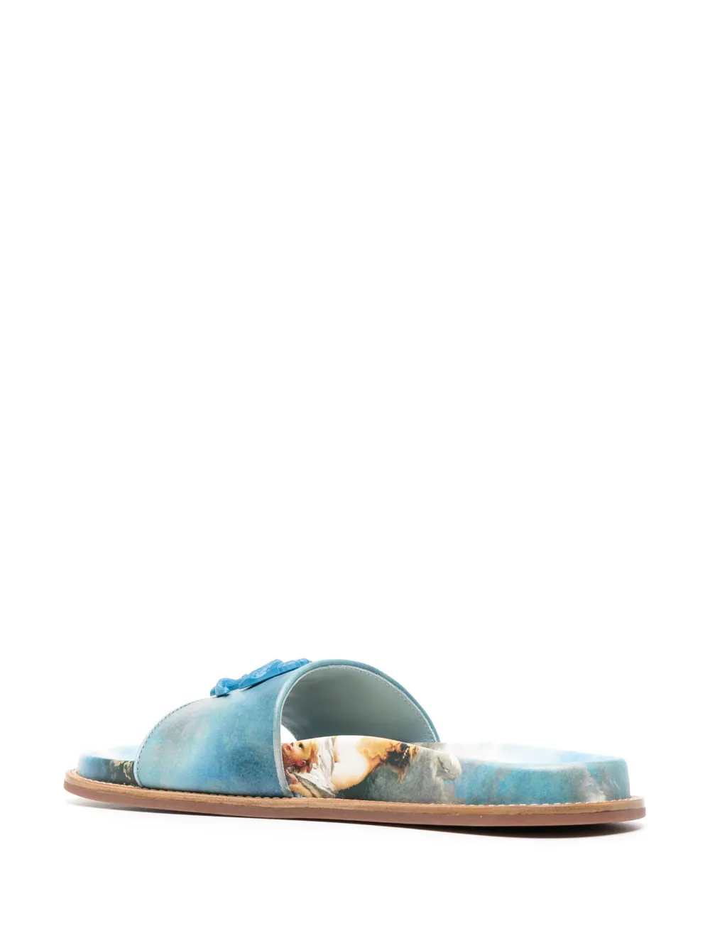  Roberto Cavalli Mirror Snake Leather Slides - Blue 