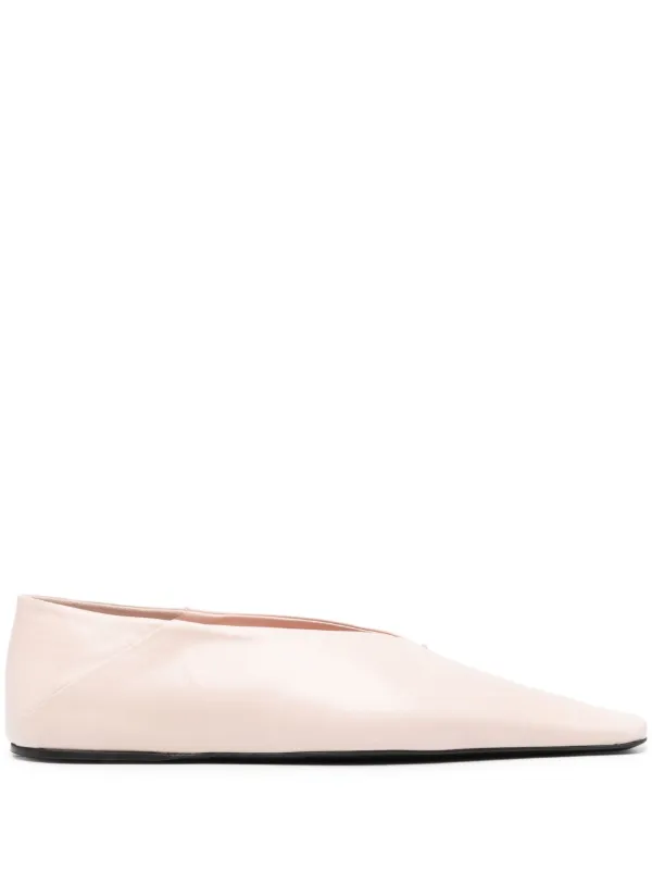 Jil Sander almond-toe Leather Ballerina Shoes - Farfetch