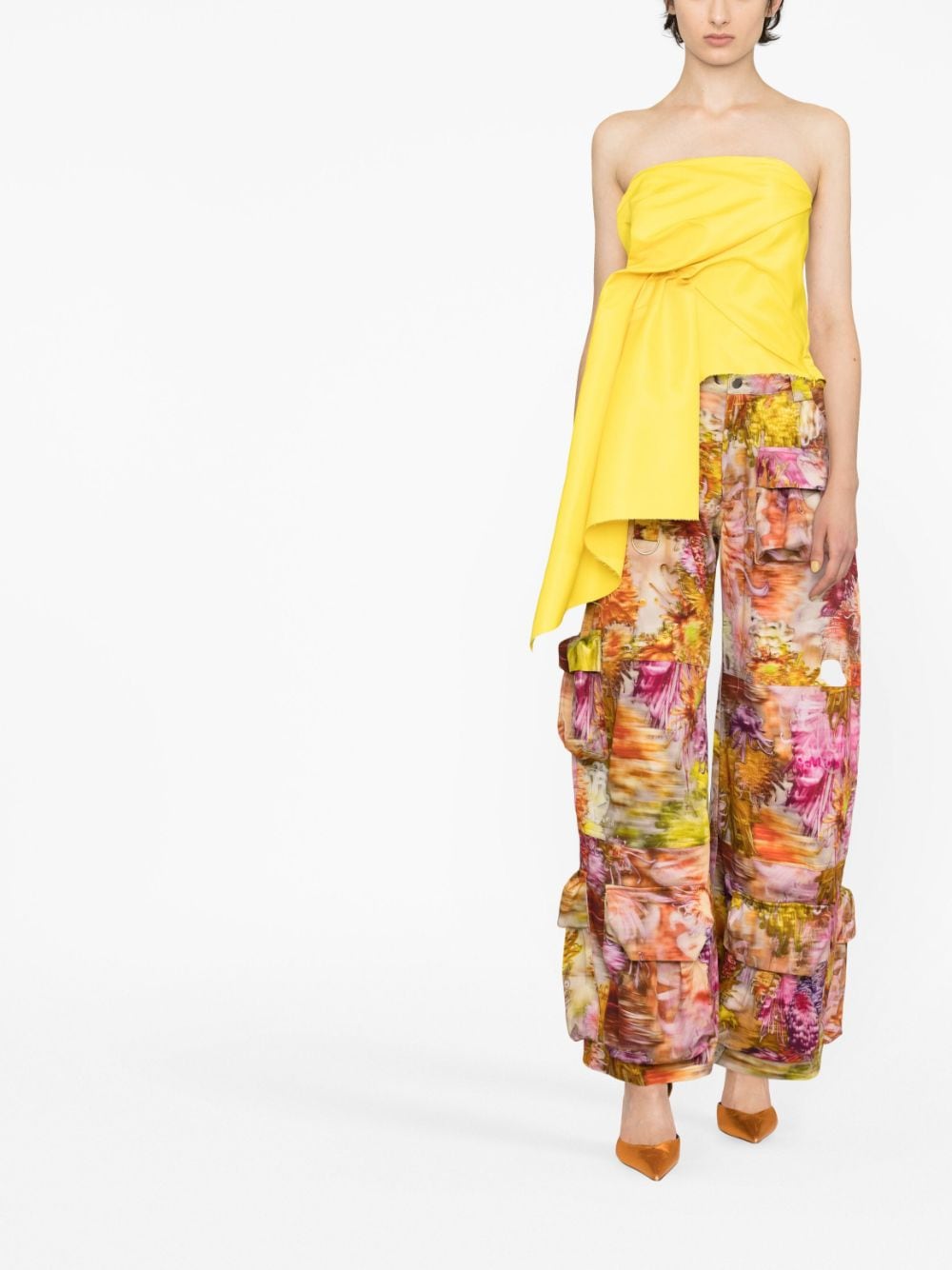 Shop Marques' Almeida Strapless Draped Shirred Recycled Top In Yellow