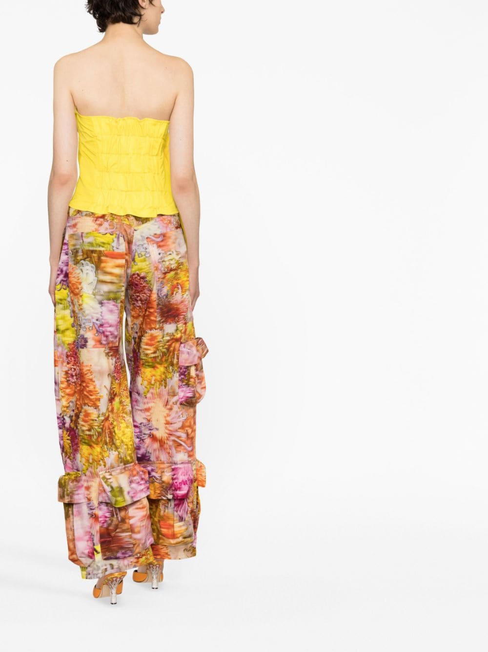 Shop Marques' Almeida Strapless Draped Shirred Recycled Top In Yellow
