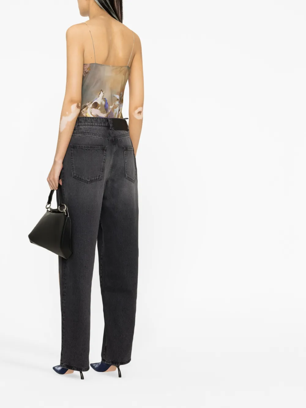 Off-white Pleated High-rise Jeans In Black